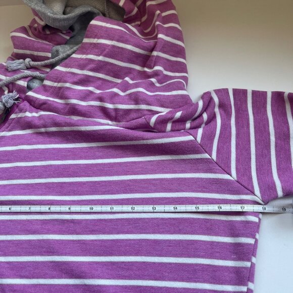 Pink and White Striped Double Hooded Women’s Sweatshirt - Picture 6 of 7